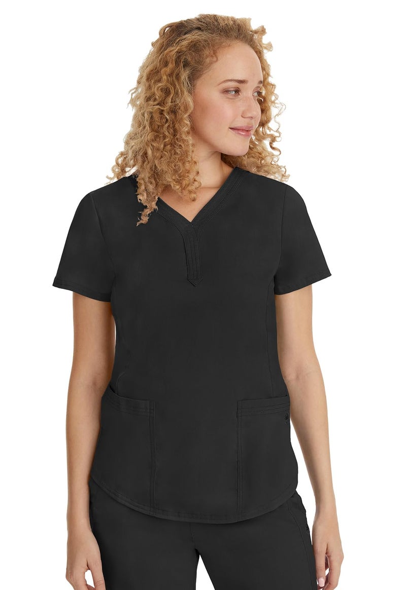 Healing Hands Scrubs for Women Y-Neck Jane Modern Fit, Triple Stitch Detail, 2 Pockets, 2-Way Stretch & Shirttail Hem - 2167, S, Black - Image 2